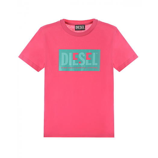 Розовая футболка с бирюзовым логотипом Diesel | Фото 1