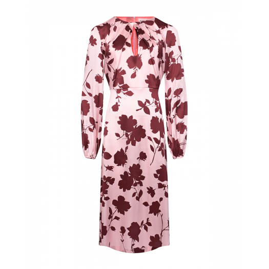 Розовое шелковое платье с цветочным принтом Parosh | Фото 1