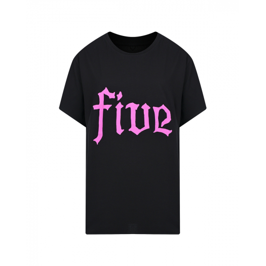 Черная футболка с розовым принтом &quot;five&quot; 5 Preview | Фото 1