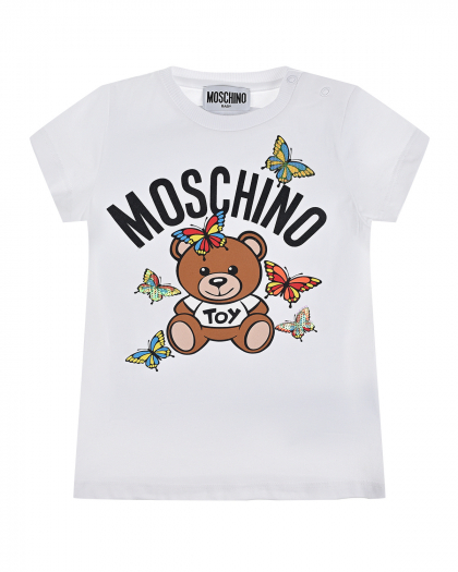 Белая хлопковая футболка с принтом Moschino | Фото 1