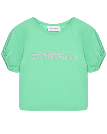 Зеленая футболка с лого из стразов Ermanno Scervino | Фото 1