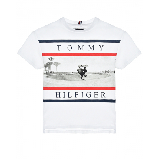 Белая футболка с принтом &quot;скейтер&quot; Tommy Hilfiger | Фото 1