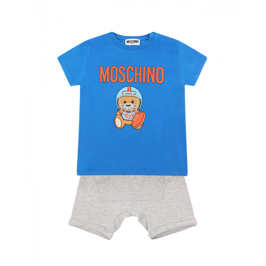 Комплект из футболки и шорт с принтом &quot;Медвежонок-регбист&quot; Moschino | Фото 1