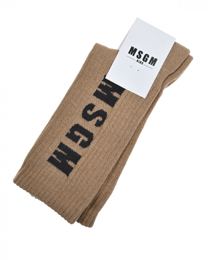Носки с черным лого, бежевые MSGM | Фото 1