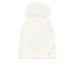 Белая шапка из шерсти с меховым помпоном и стразами Il Trenino | Фото 1