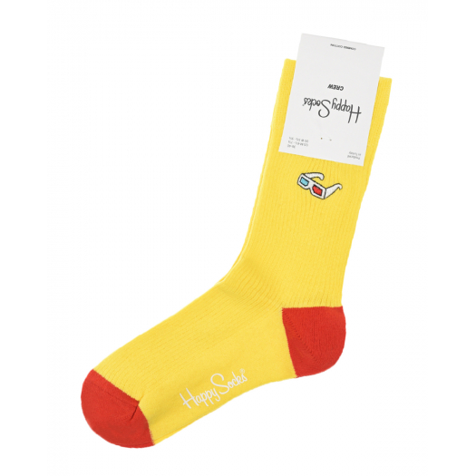 Желтые носки с принтом &quot;3D очки&quot; Happy Socks | Фото 1