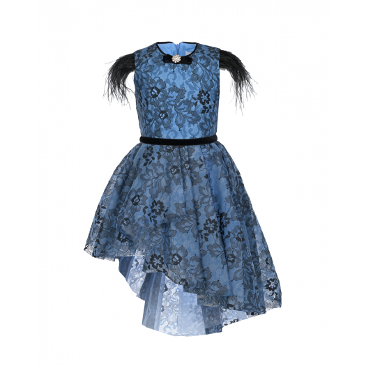 Синее платье с отделкой перьями Eirene | Фото 1