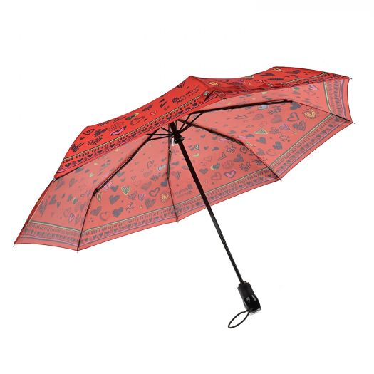 Красный зонт с принтом в сердечках, 30 см Moschino | Фото 1