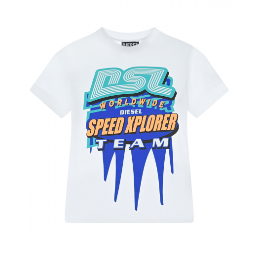 Белая футболка с принтом &quot;Speed Xplorer&quot; Diesel | Фото 1