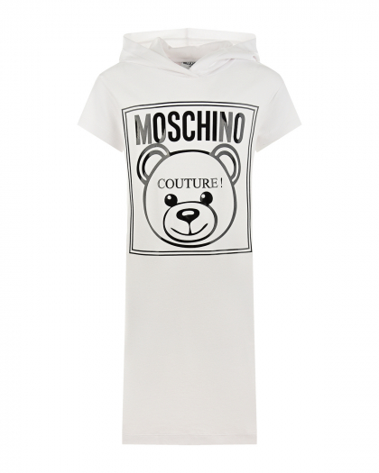 Белое платье-толстовка с логотипом Moschino | Фото 1