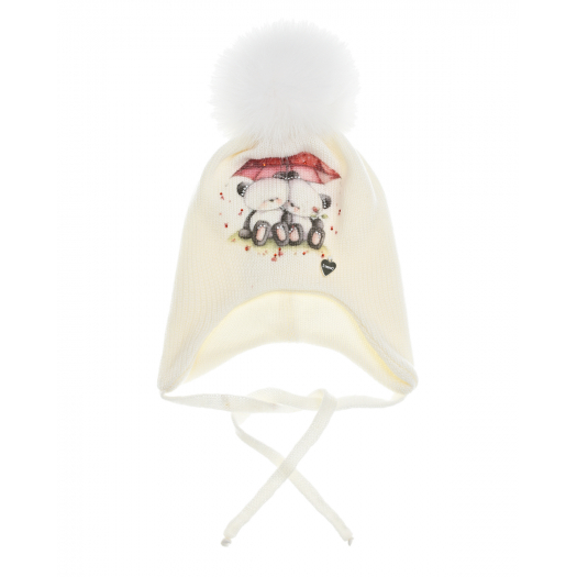 Белая шапка с декором &quot;Мишки под зонтом&quot; Il Trenino | Фото 1