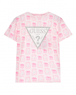 Розовая футболка со сплошным принтом &quot;мишка&quot; Guess Розовый, арт. H1YT00 K6YW1 P6L0 | Фото 1