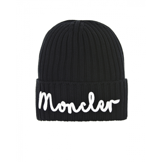 Черная шерстяная шапка с лого Moncler | Фото 1