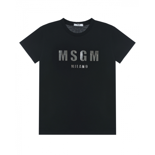Черная футболка с серебристым логотипом MSGM | Фото 1