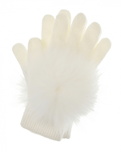 Белые перчатки с отделкой из меха Yves Salomon | Фото 1