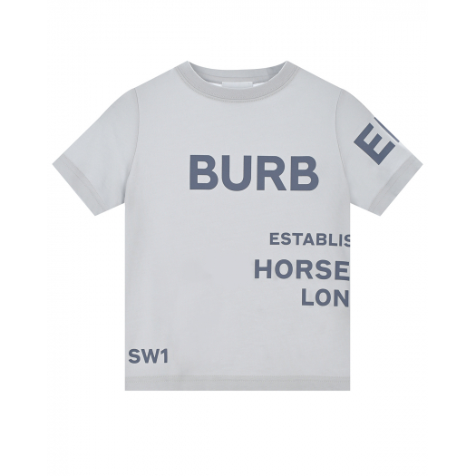 Серая футболка с синим лого Burberry | Фото 1