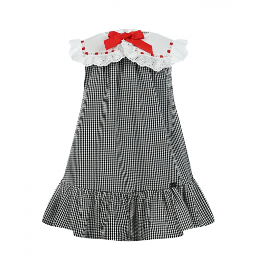 Платье в черно-белую клетку с белым воротником Baby A | Фото 1