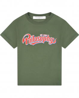 Темно-зеленая футболка с лого Philosophy di Lorenzo Serafini Kids Зеленый, арт. PJTS127 JE138-BH009 1009 | Фото 1
