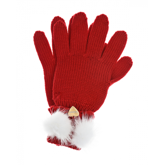Красные перчатки с белыми помпонами Il Trenino | Фото 1