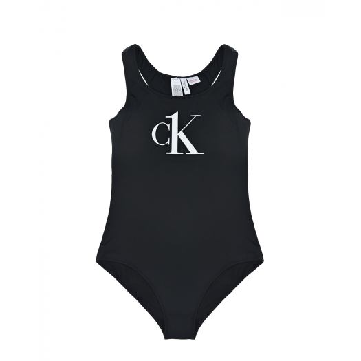 Черный купальник с белым логотипом Calvin Klein | Фото 1