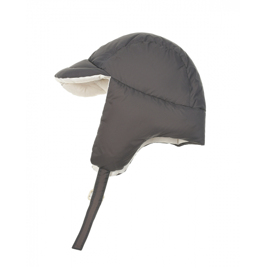 Двухстронняя шапка-ушанка, молочный/серый Yves Salomon | Фото 1