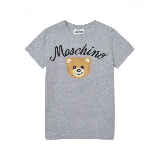 Серая футболка с принтом &quot;мишка&quot; Moschino | Фото 1