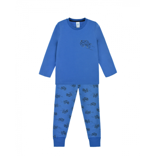 Синяя пижама с принтом &quot;машины&quot; Sanetta | Фото 1