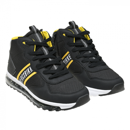 Черные высокие кроссовки с желтыми полосками Bikkembergs | Фото 1