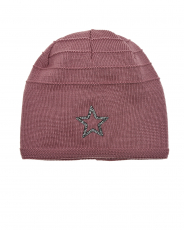 Темно-розовая шапка со звездой из страз