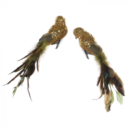 Подвеска-прищепка небьющаяся &quot;Птица&quot; с зеленый хвостом из перьев 27 см, 2 вида, цена за 1 шт. SHISHI | Фото 1