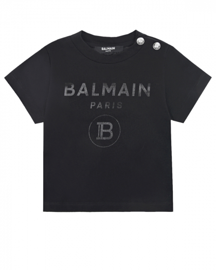Черная футболка с логотипом в тон Balmain | Фото 1