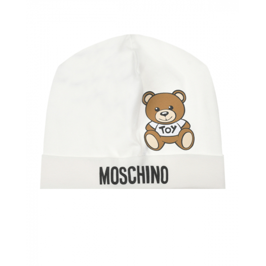 Белая шапка с принтом &quot;мишка&quot; Moschino | Фото 1