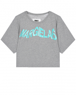 Серая футболка с бирюзовым лого MM6 Maison Margiela Серый, арт. M60337 MM060 M6C15 | Фото 1