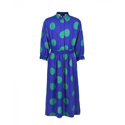 Синее платье в зеленый горошек Emporio Armani | Фото 1