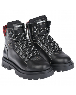 Черные кожаные ботинки с клетчатой отделкой Dsquared2 Черный, арт. 72333 MTRJ | Фото 1