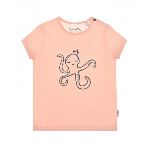 Розовая футболка с вышивкой &quot;осьминог&quot; Sanetta Kidswear | Фото 1
