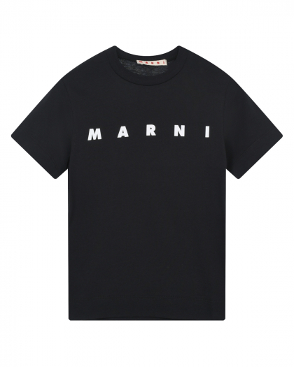 Черная футболка с белым лого MARNI | Фото 1