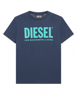 Темно-синяя футболка с голубым лого Diesel Синий, арт. 00J4P6 00YI9 K8AT | Фото 1
