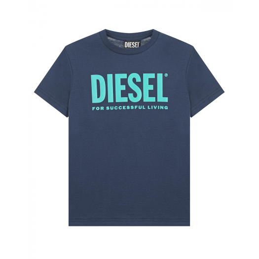 Темно-синяя футболка с голубым лого Diesel | Фото 1