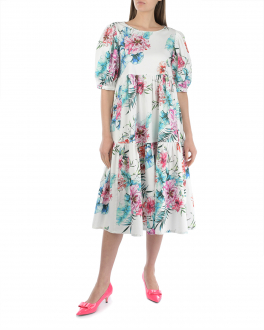 Хлопковое платье с цветочным принтом Zhanna and Anna Мультиколор, арт. ZASM5052021 | Фото 2