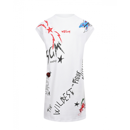 Белое платье с принтом &quot;бабочка, звезды, надписи&quot; MSGM | Фото 1