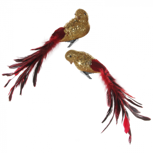 Декор Птица с блестками, красный хвост-перо, 27 см, 2 вида в ассортименте, цена за 1 шт. SHISHI | Фото 1