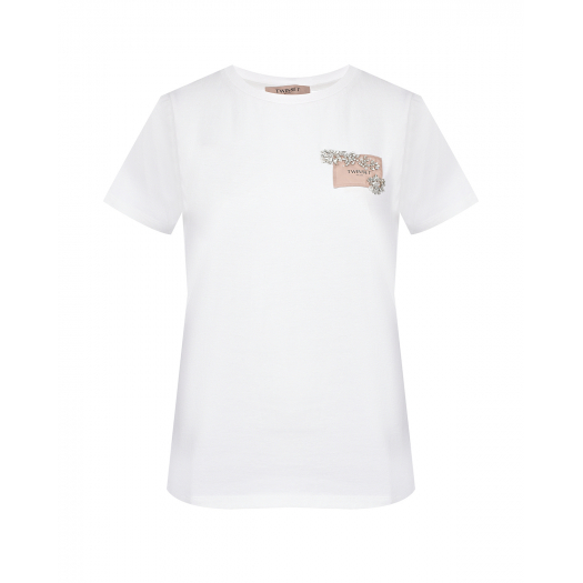 Белая футболка с лого и стразами TWINSET | Фото 1