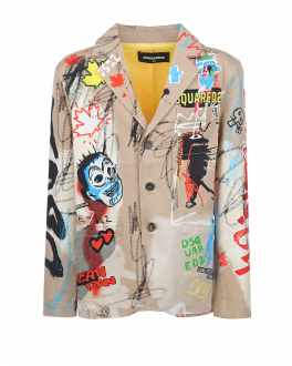 Бежевый пиджак с принтом &quot;граффити&quot; Dsquared2 Бежевый, арт. DQ0769 D0050 DQ707 | Фото 1