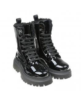 Черные лаковые ботинки с меховой подкладкой Dolce&Gabbana Черный, арт. D11109 A3B70 80999 | Фото 1
