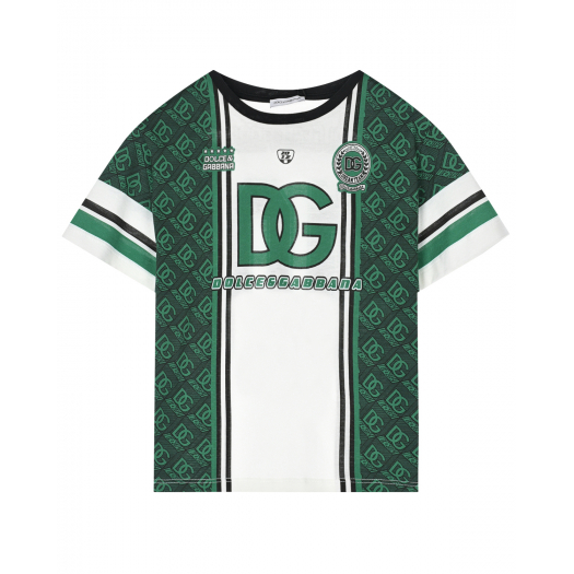 Бело-зеленая футболка с лого Dolce&Gabbana | Фото 1