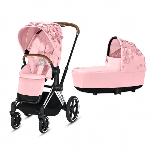 Детская коляска 2 в 1 Cybex Priam III FE Simply Flowers Pink и шасси Chrome  | Фото 1