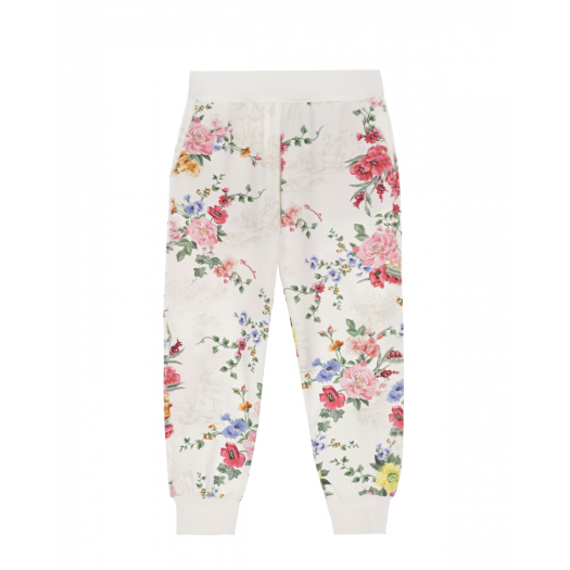 Белые спортивные брюки с цветочным принтом Monnalisa | Фото 1