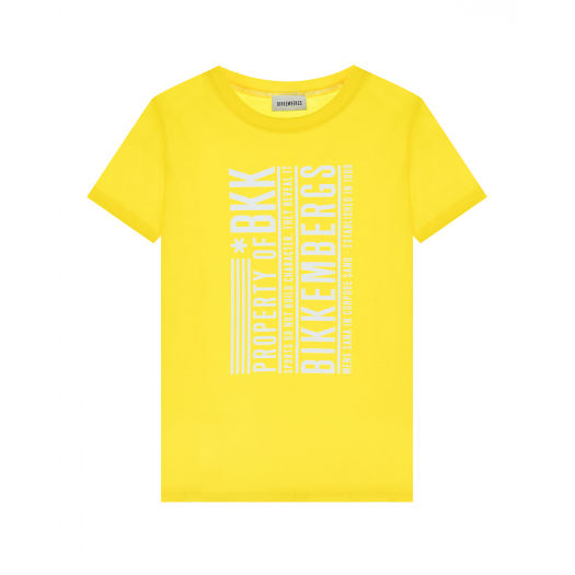 Желтая футболка с белым лого Bikkembergs | Фото 1