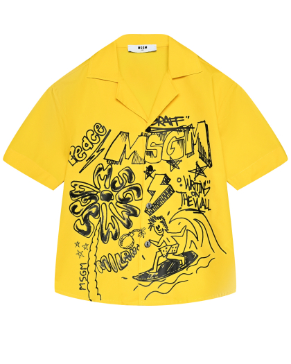 Рубашка с принтом &quot;пальма&quot;, желтая MSGM | Фото 1